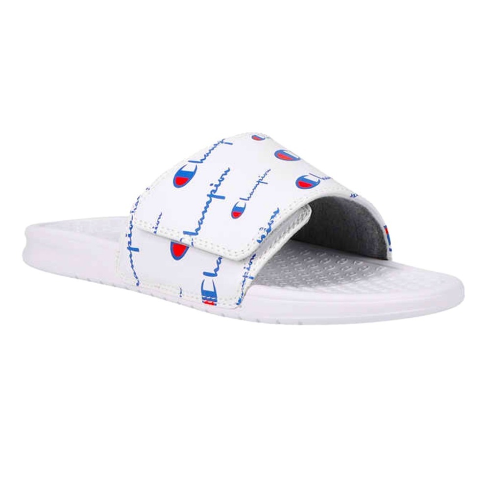Men’s Slippers Size 13 Champion Lightweight Open-Toe Logo Slide Sandals - White